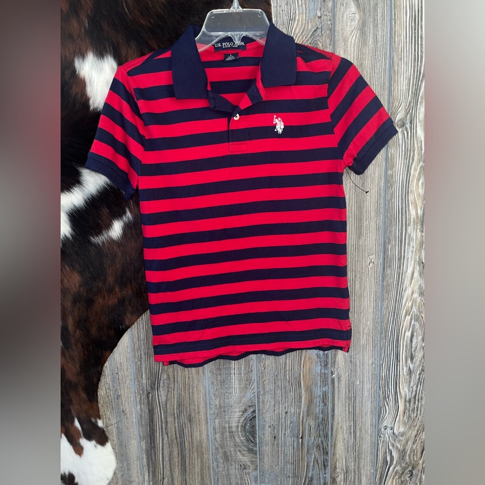 U.S Polo Assn boys size large 10-12 red and navy blue polo nwot